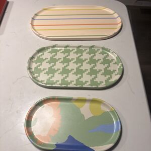 Room Essentials 3 Piece Printed Tray Set Melamine Bamboo Colorful